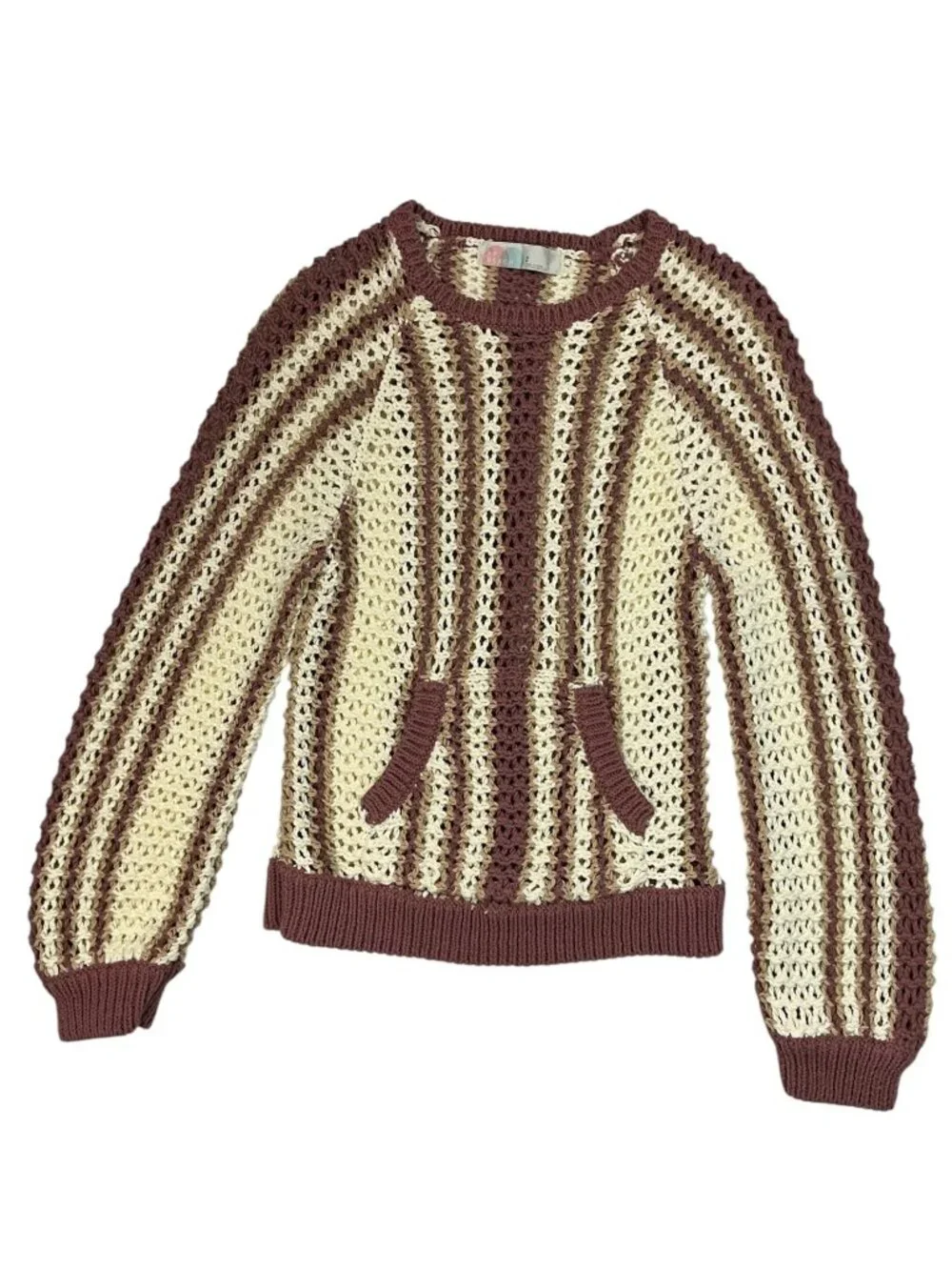 Free People FP Beach Dayton Striped Pullover Sweater S Brown Crochet